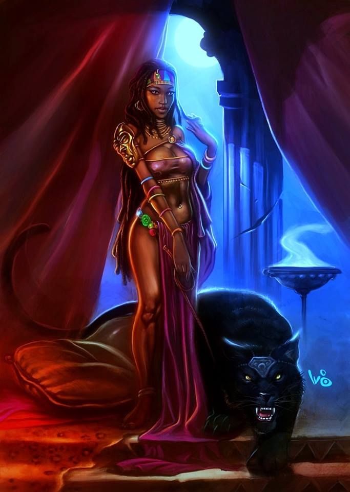 Sexy black woman and panther