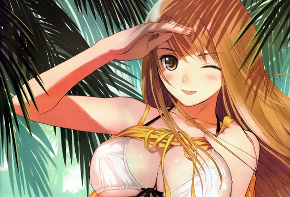 Hentai anime girl with brown hair bikini