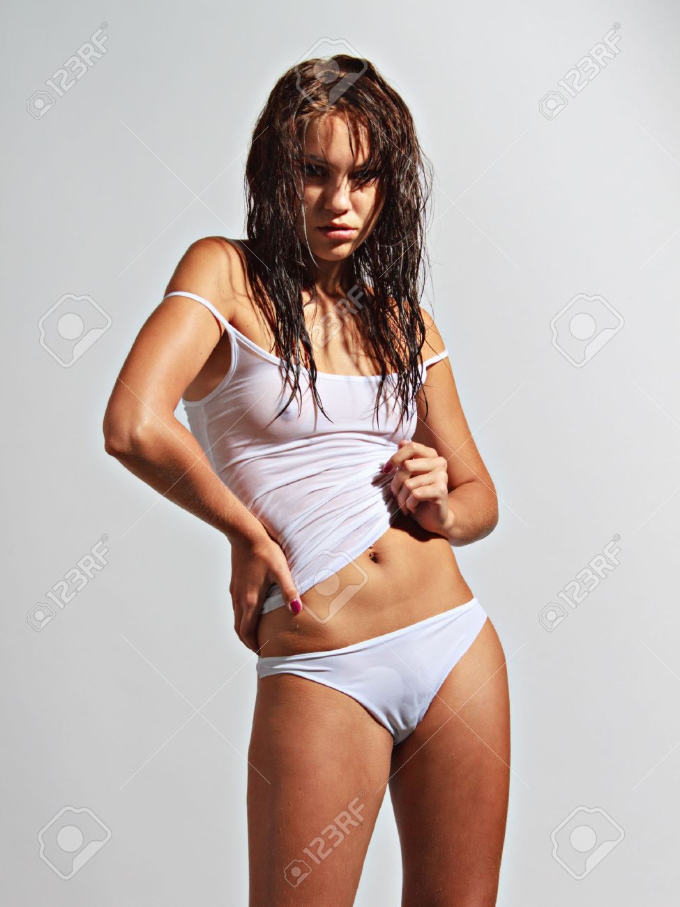 Women in see through wet panties