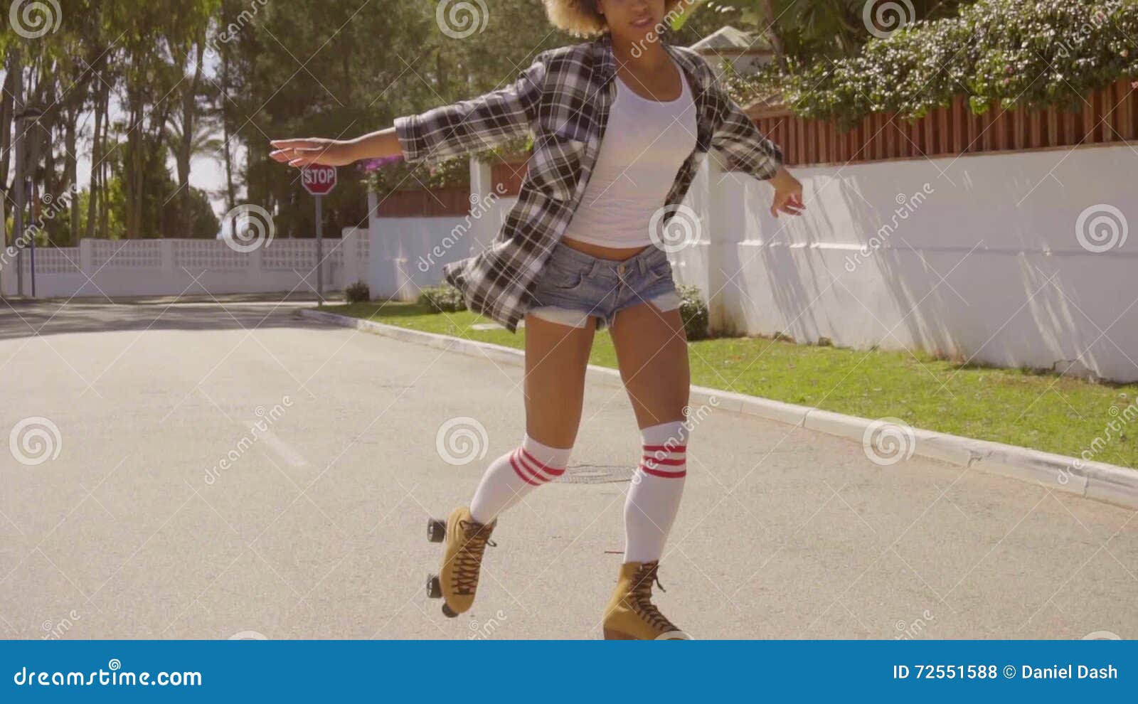 Girls in socks and roller skates