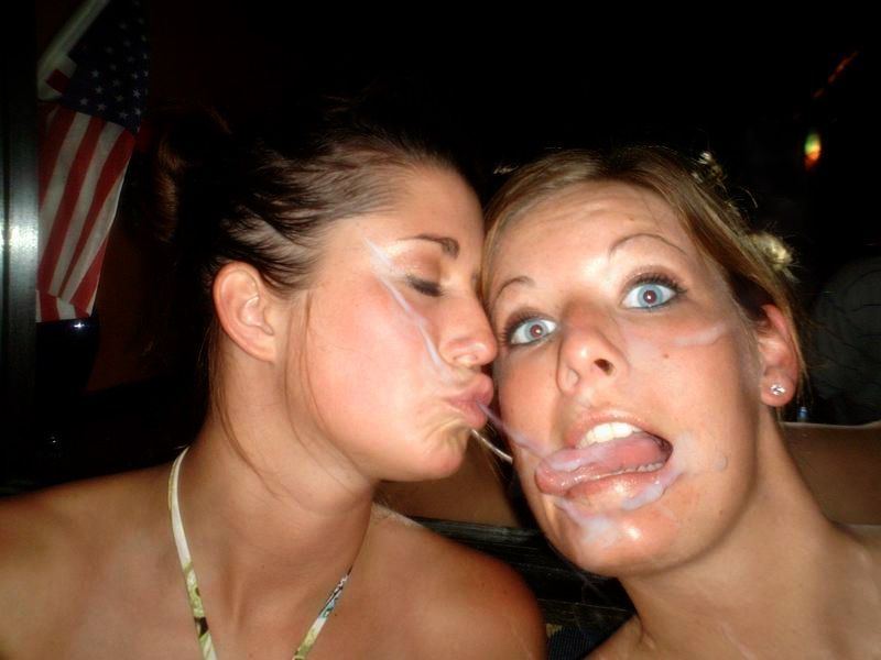 Two girls cum on face