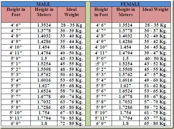 Adult chart current height weight