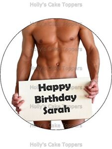 Naked man happy birthday cake