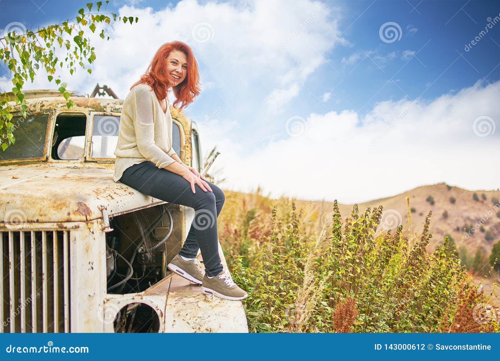 Old rusty trucks and girls